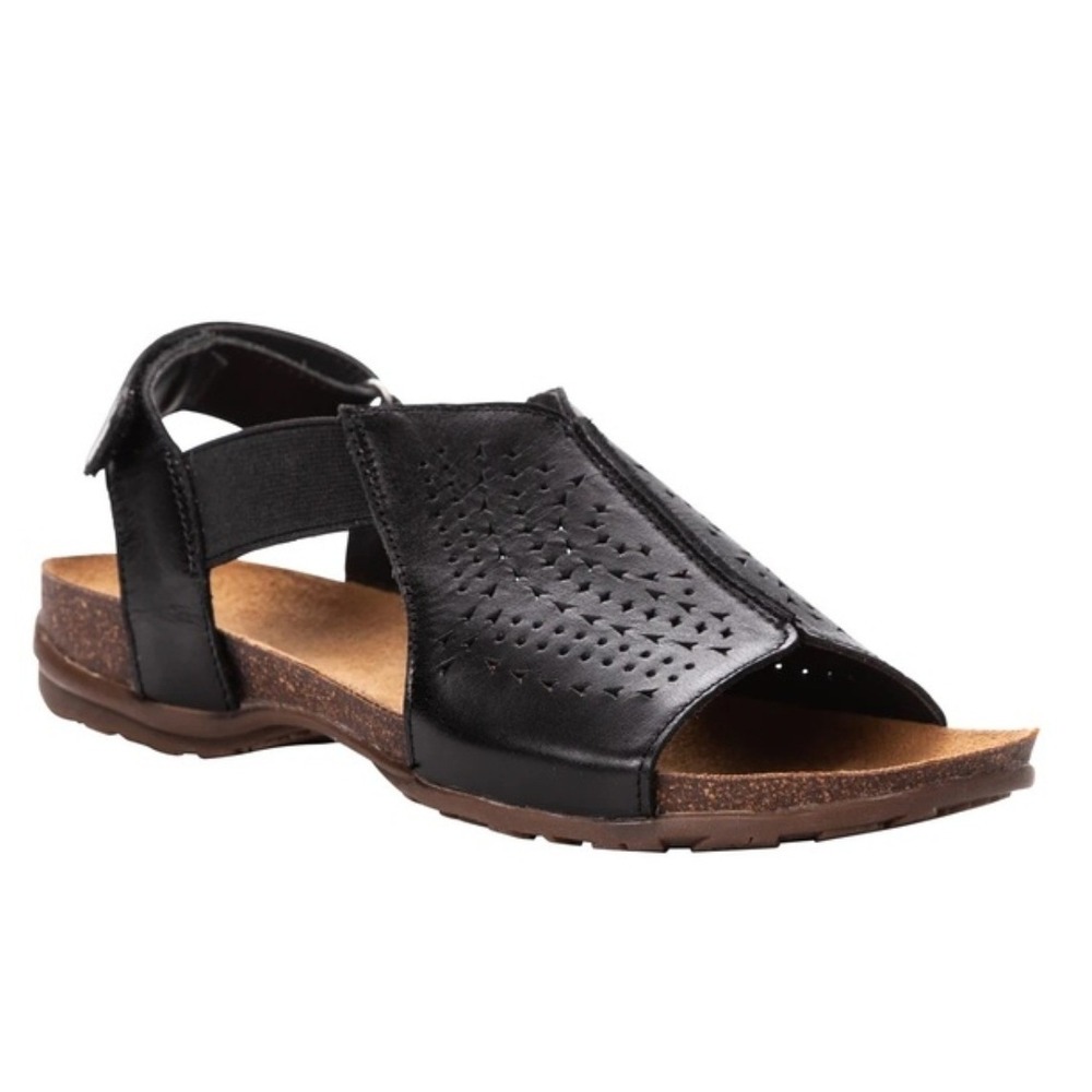 Propet Feya laser cut tan leather open toe shoes sandals Black Size 9.5 X(2E)